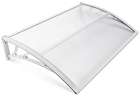 Front Door Canopy Outdoor 120x80cm, Rain Shelter Awning Canopy Window Roof Cover for Door Porch Canopy Rain Protector Polycarbonate Roofing Sheets Awning Patio Door Canopies for Outside (White)