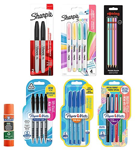 Paper Mate, Sharpie, rOtring & Elmer's Schreibwaren | Kugelschreiber, Gelschreiber, Marker, Textmarker, HB-Stifte & Klebestift | perfekt für Schule und Büro | 23 Stück