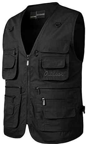 Yukirtiq Herren Anglerweste Outdoor Weste mit Vielen Taschen Schnelltrocknend Sommerweste Funktionsweste Jagdweste Safari Fotografie Hundesport Weste, Schwarz, M