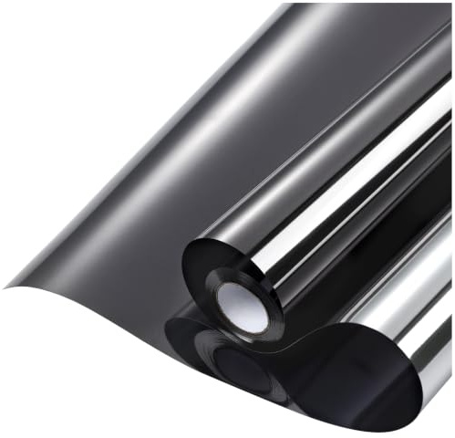rabbitgoo Reflective Window Film Privacy No Glue, Black Silver, 44.5x400cm | Heat Reflect Sun Blocker, One Way Mirror Tint Stickers Anti Glare, UV Glass Vinyl Static Cling for Home Office