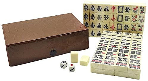 Mineatig Mahjong Spiel, 144 nummeriertes Chinesisches Mahjong-Set mit Tragetasche, für Spiele im chinesischen Stil, Familienfreizeit, ab 3 Jahren