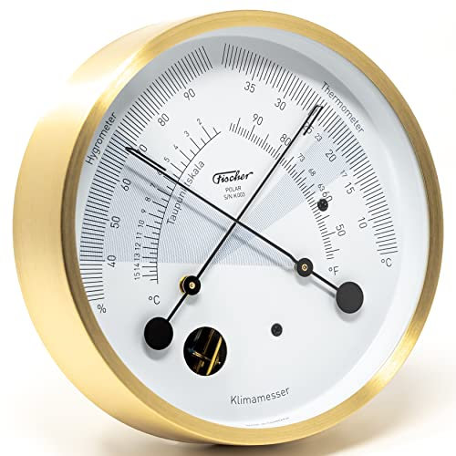 Fischer 1608K-45/geb - POLAR Klimamesser mit Thermometer und Haar-Hygrometer - 133mm Messing-Gehäuse - Made in Germany