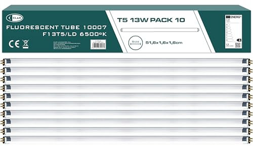 CLAR - Tube Fluorescent T5 G5 13W, Ampoule Mini 6000ºK, 51,6 x 1,6 cm (Pack 10)