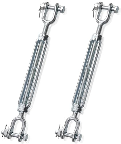Goaste 2 Pack 1/2 Inch M12 Turnbuckle Hook, Hot Dipped Galvanized Steel Jaw and Jaw Turnbuckle, Heavy Duty Turnbuckle with 2205 lbs Working Load Limit for Tractor Sun Shades Cables Tent Installation