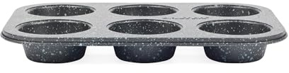 Salter Megastone Carbon Steel 6 Cup Muffin Pan Set of 2, Baking Tray, Cake Tin, Non-Stick Coating, PFOA-Free, Oven Safe, Long-Lasting Bakeware, Strong & Durable
