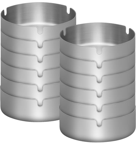 12 ceniceros de acero inoxidable, cenicero de mesa de 10 cm, apilable, redondo, moderno, portátil, cenicero de bolsillo, cenicero moderno de mesa para interior y exterior