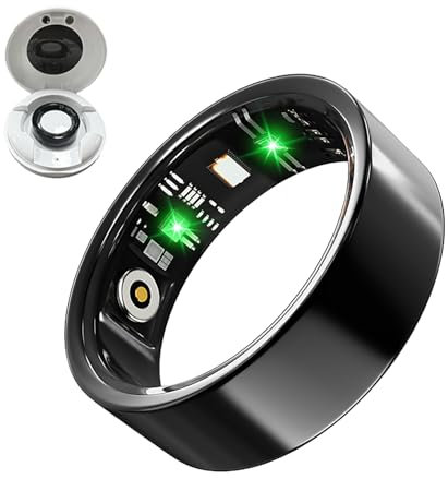 LONGLU Smart Ring for Men Women, Fitness Tracker Ring with Heart Rate/Blood Pressure/Blood Oxygen/Sleep/Sport/ IP68 Waterproof, Health Tracker for iPhone & Android (Black, 12)