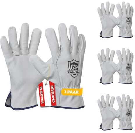 G4P Driver - Arbeitshandschuhe aus hochwertigem Rindsvollleder, 3 Paar Handschuhe für Bau, Garten & Werkstatt, 1,1 mm Lederdicke, Gr. L (Gr. 9), Farbe: Weiß