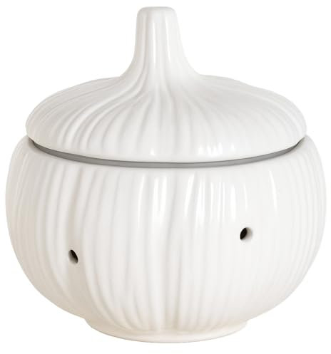 Space Home - Boîte à Ail en Céramique Ventilée avec Couvercle - Pot à Ail, Oignons et Échalotes - Récipient de Conservation Cuisine Décoratif, Respirant et Facile à Nettoyer