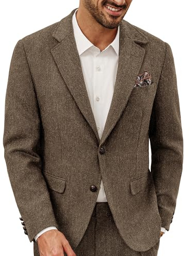 PJ PAUL JONES Blazer i ullblandning för män, vardaglig kavaj, jacka, vintagestil, tweedjacka, Khaki, XL