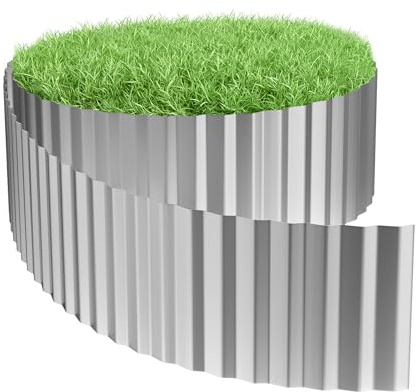 Aufun Borde de césped de metal de 20 m, borde de arriates con ondas galvanizadas, 18 cm de altura, borde de césped ideal para limitar el césped, borde flexible para los amantes del jardín y paisajismo