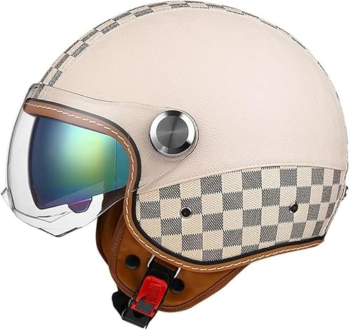 Motorcykelhjälm, skoterhjälm, retrohjälm, motorcykelhjälm med dubbla glasögon, avtagbart foder, ECE/DOT-godkänd hjälm halvskal för vuxna C = 60–62 cm