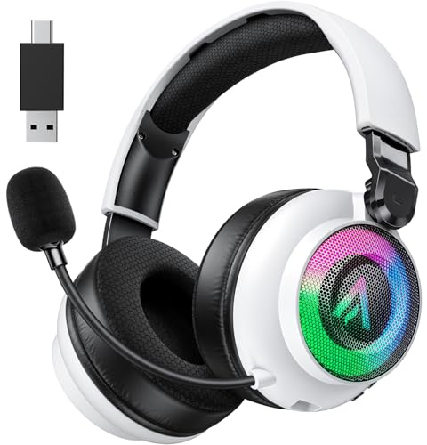 Buwnia Wireless Gaming Headset for PS5 PS4 PC Switch - 2.4GHz USB-A/C Dongle & Bluetooth 5.3, 7.1 Surround Sound, 40H Battery, Noise-Cancelling Mic, RGB Lighting, Compatible with Laptop Mac Mobile
