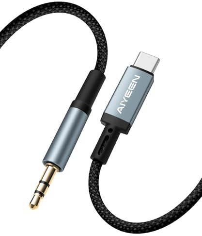 AIYEEN Cavo audio USB C a 3,5 mm, 1 m/3,28 piedi, in nylon intrecciato, tipo C maschio a 3,5 mm maschio, con chip DAC Hi-Fi, Plug & Play, per cuffie, altoparlanti, AUX per auto, laptop