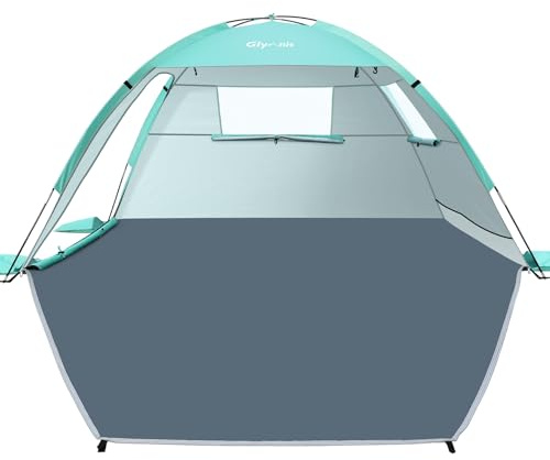 Glymnis Strandmuschel Strandzelt Strand Zelt mit 2 Reißverschlusstür UV-Schutz UPF50+ Windschutz kleines Packmaß Strandzelt für 3-4 Personen