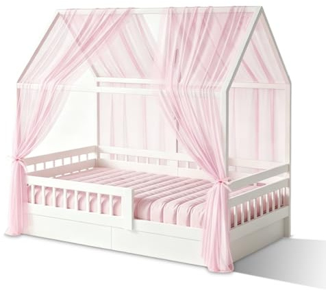 Umllpet 2 Pezzi Letto a Baldacchino per Bambini Tenda Decorativa Cameretta Infantile Universale per Ragazzi e Ragazze Dimensione 150x350cm (Rosa)