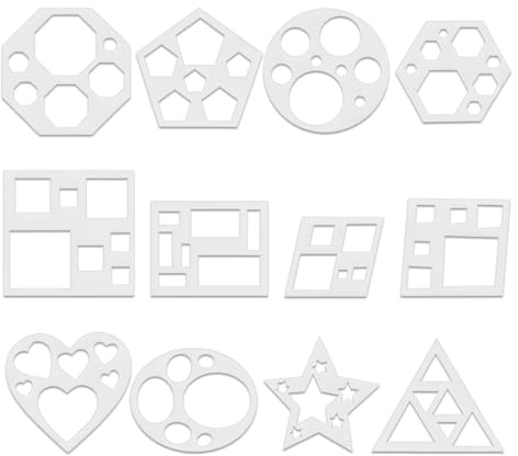 JJUNW 12 Pcs Geometric Stencils, Art Painting Template, Drawing Shape Templates Simple Painting-Stencils Drawing-Stencil Template Set for Toddlers Preschooler Drawing DIY Craft | Circle Square Heart Star Template Set Simple Drawing Stencils for Classroom Painting DIY Craft