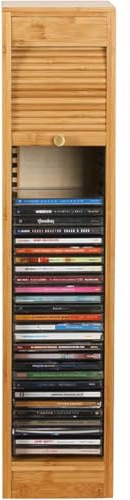 Estante de almacenamiento de CD/DVD de bambú, con capacidad para hasta 40 cajas de CD, no requiere montaje, ideal para la organización de la oficina en casa