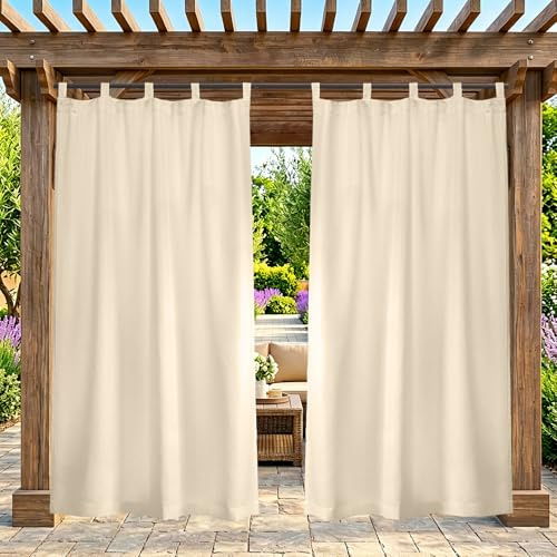 ZELVANO Rideau extérieur résistant, 1 pièce Rideau Anti-Soleil avec Anneaux de Suspension, Coupe-Vent et occultant pour Jardin, pavillon, pergola et terrasse - 100L × 140Hcm
