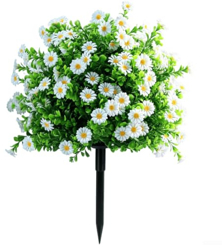 Vit krysantemum sidenblomma 55 cm UV-beständig utomhus | Kronblad med två lager, livfull vit, naturligt utseende, 55 cm höjd, trädgård uteplats balkong