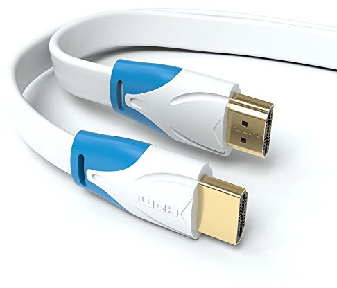 JAMEGA - 3m HDMI-Kabel Flach Weiß | 4K Ultra HD 2160p / Full HD 1080p | 144 Hz / 3D / ARC/HDR/CEC/Ethernet | für Beamer, TV, Notebook, PC, PS4, XBOX uvm.