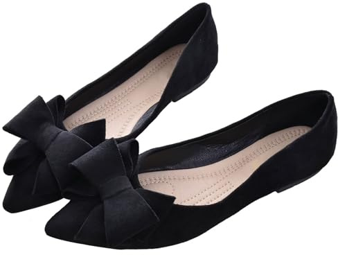 SAILING LU Bow-Knot Ballet Flats Womens Pointy Toe Flat Shoes Suede Dress Shoes Wear to Work Slip On Moccasins Black Size 9