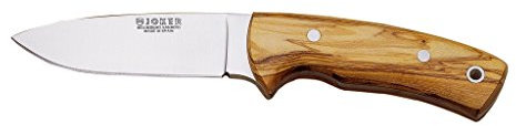 joker Coltello Bushcraft in legno d'ulivo e lama MOVA 10 cm, peso 160 grammi, fodera in pelle, CO25 per la pesca, la caccia, l'escursionismo, il campeggio
