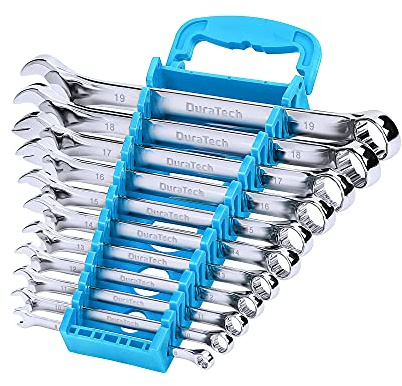 DURATECH Combination Wrench Set, Metric, 11-Piece, 8, 10, 11, 12, 13, 14, 15, 16, 17, 18, 19mm, 12-Point, CR-V Steel, Organized in Wrench Holder