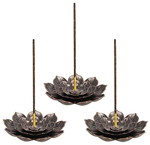 umorismo 3 pieces Retro Lotus Holder Brass Incense Holder Lotus Stick Incense Burner and Cone Incense Holder 6 Incense Holes with Detachable Ash Catcher for Home Office