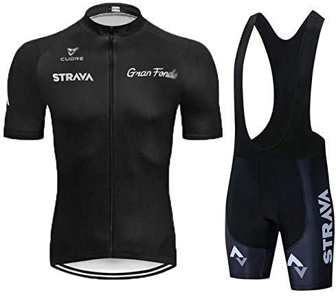 Herren Radtrikot Set Fahrrad Trikot Kurzarm - Sommer Jungen Trägerhose Anzüge Mountainbike Fahrradbekleidung Set Fahrrad Reittrikots Atmungsaktiv (Schwarz A,L)