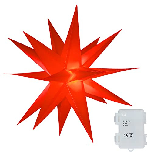 Qijieda 3D Weihnachtsstern Beleuchtet Fenster Batterie mit Timer 45cm led Weihnachtsbaumspitze Stern, Leuchtstern Stern Zum Dekorieren von Weihnachtsbaum, Innenhof, Balkon Und Garten