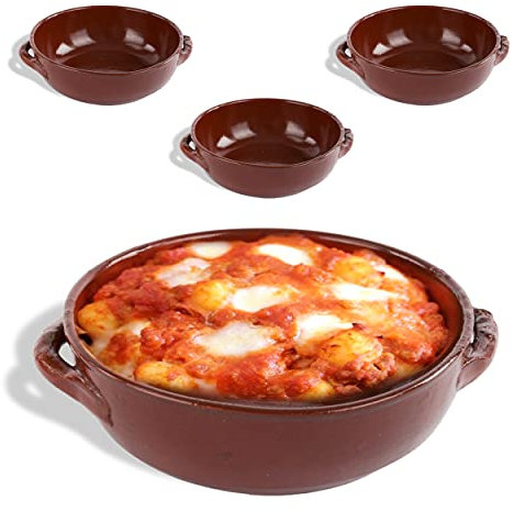 Kasalingo 3 Tegami in coccio monoporzione da Forno 18 Cm, terrine di Terracotta Che esaltano Il Sapore Naturale dei cibi, Ciotole in Terracotta per zuppe, Pasta al Forno