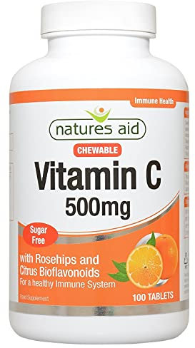 Natures Aid Vitamin C 500mg Sugar Free Chewable (with Rosehips & Citrus Bioflavonoids) 100 Tabs