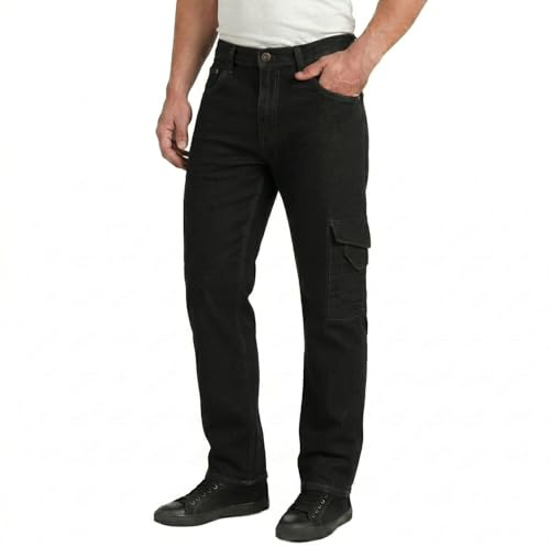 Lee Cooper Vaqueros Cargo Hombre Regular Fit – Pantalón Denim Stretch Multi Bolsillos, Jeans Trabajo Carpenter Resistente Workwear Construcción (negro, 32W / 31L)
