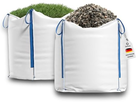 Jarlus Big Bag – Premium Säcke für Bauschutt, Gartenabfälle, Holz, Sand, Erde, Grünschnitt, Weihnachtsgirlande – 90x90x90cm 1.000kg mit 4 Hebeschlaufen für Transport (1 Stück (1er))