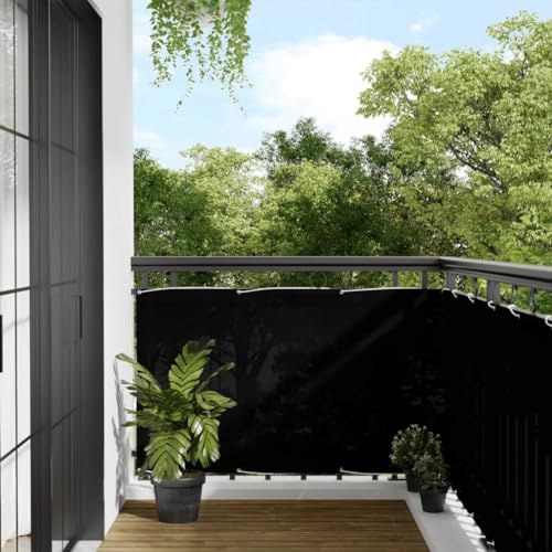 vidaXL Balkon Sichtschutz, Balkonbespannung mit Ösen Seil, Wasserfeste Balkonabdeckung, Balkonverkleidung für Balkon Terrasse, 90x1000cm Schwarz 100% Polyester-Oxford