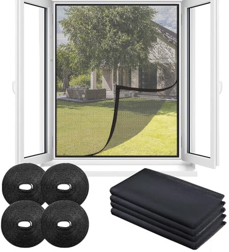 OUOQI 6pcs Moustiquaire Fenêtre, Moustiquaire Filet, Moustiquaire Fenêtre Découpable, avec 6 Auto-Rubans Adhésifs DIY Filet Moustiquaire, Moustique Insect Mesh, 130cm x 150cm