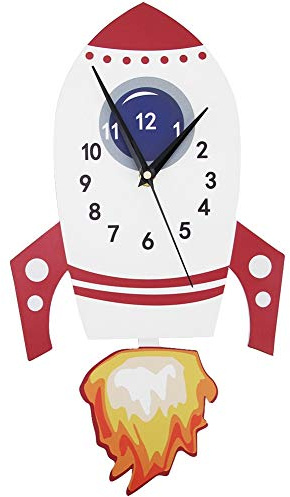 Large 3D Rocket Wall Clock,Kids Wall Clocks,Mute Wall Clock Silent Hanging Clocks Creative Hanging Clock For Teacher Classrooms Or Children Bedrooms Kids Unique Gifts Pendulum Children's Bedroom