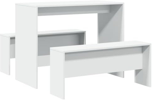 vidaXL Essgruppe 3-TLG., Esstisch mit 2 Essbänken, Sitzgruppe für Küche Esszimmer, Küchentisch Bank Esszimmergarnitur, Weiß Holzwerkstoff