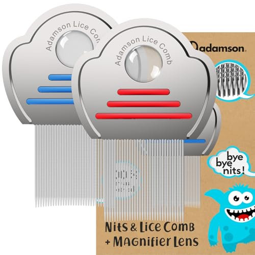 Adamson Läusekamm Kinder - Lice Comb - Edelstahl Nissenkamm Extra Fein - Effektiver Läusekamm Nissenkamm - Langlebig und Leicht zu Reinigen - Rotes und Blaues Set
