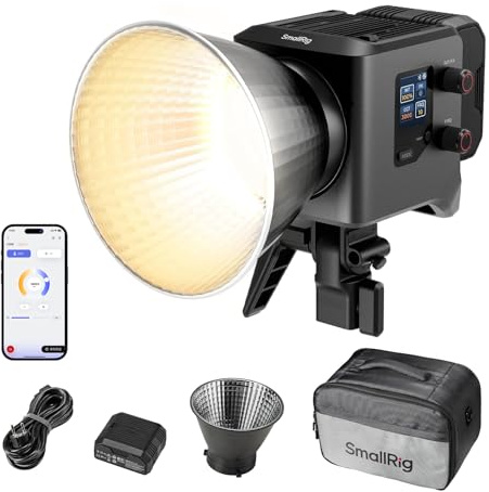 SMALLRIG RC 220B Pro Luz de Video COB de 220 W, Luz de Video Bicolor de 2700 K a 6500 K, Luz con Montura Bowens CRI 95+, Compatible con 3 Métodos de Suministro de Energía - 4621