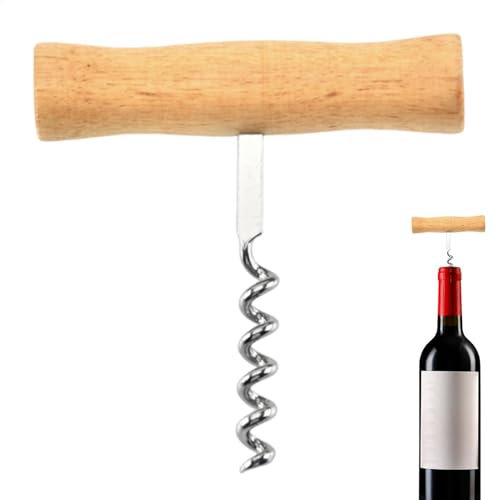 Tire-bouchon de style T, tire-bouchon avec poignée en bois, Ouvre-bouteille de vin de serveur l'ancienne de style T, Tire-bouchon Portable en acier inoxydable, nouveauté facile, amusant, à visser et