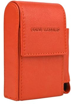 CM Conte Massimo Étui à Cigarettes en Cuir Véritable, Porte-Paquet avec Étui Briquet Intégré, Orange pour Homme & Femme