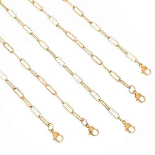 Bremorou 5 Pcs Gold Paperclip Chains For Jewelry Making 19 Inch Stainless Steel Paperclip Chain Necklace For Women Adjustable Gold Necklace Bulk For Jewelry Diy Making Supplies Accessories