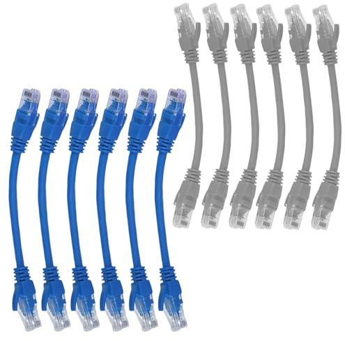 Wjelet Lot de 12 câbles de raccordement Ethernet Cat6 courts de 20 cm, 1000 Mbit/s haut débit avec connecteurs RJ45, idéal pour routeur, modem, commutateur, PC, TV, appareils de jeu