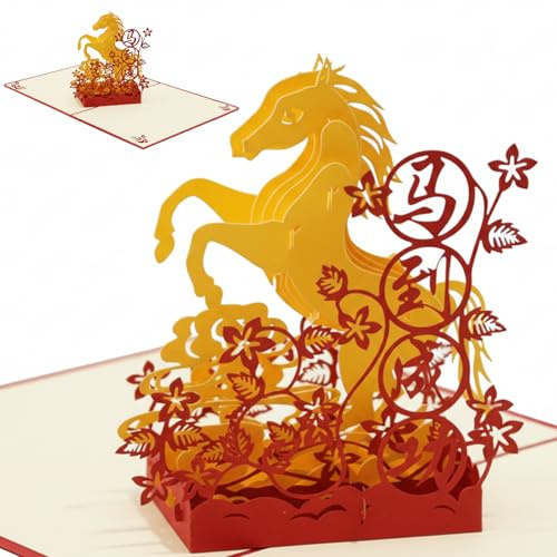 Chinese New Year Cards 2026 Year's of The Horse 3d Pop Up Greeting Card Chinese New Year Gift Card Party Favors Supplies for Kids Family Friends Spring Festival Ceremony Indoor Office