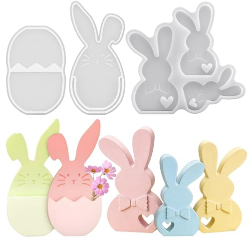 Stampi Per Candele, SilverChry 2 Pezzi Stampo Silicone Pasqua, Facili da Sformare, Adatti per Candele, Saponi e Stampi per Candele Pasquali, Uova di Pasqua (Orecchio storto)