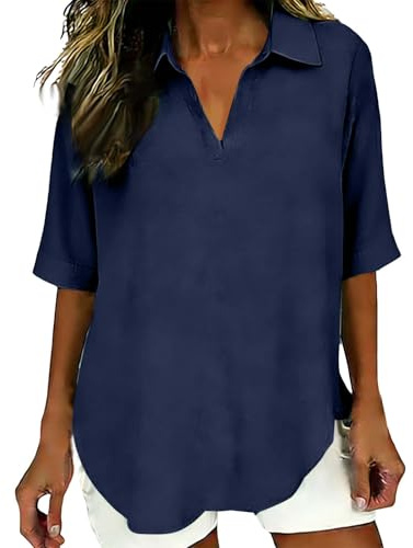 Maglietta Donna Manica Corta Lino Camicia Eleganti Estive Camicette Cotone Tinta Unita Bluse e Camicie Curvy Scollo a V Maglietta Loose T Shirt Oversize Leggera Abbigliamento Magliette alla Moda