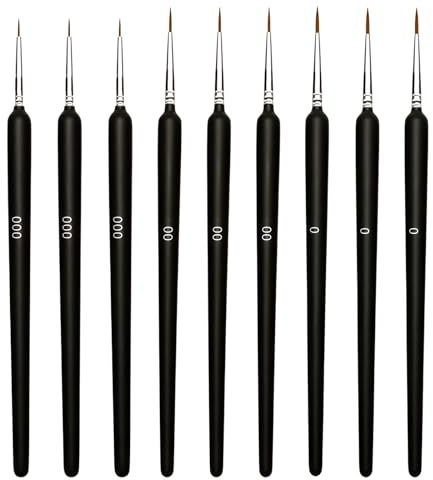 flintronic 9pc Pinceles Pintura Acrilica, Pinceles de Detalle Fino, Juego Profesional de Detalle Fino Acrilico para Artista, Pincele para Óleo, Pinceles de Detalle Pinturas Acrílica-Tamaño 000/00/0