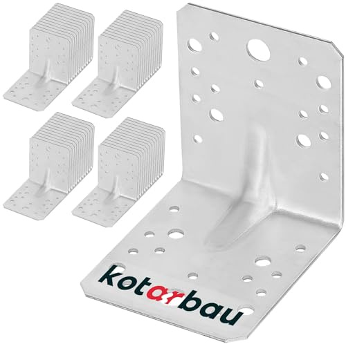 KOTARBAU® 50 Stycken Vinkelbeslag Med Förstärkning - Galvaniserat Stål - 105 x 105 x 90 mm - Silver - Kraftiga Vinkelbeslag - Med Ribbor - 90 Graders Hörnfäste - Vinkeljärn - Vinkelanslutning